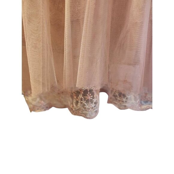 Vintage Peach Pink Prom Strapless Tea Length Dress Lace Toole 80s does 50s - Picture 2 of 6